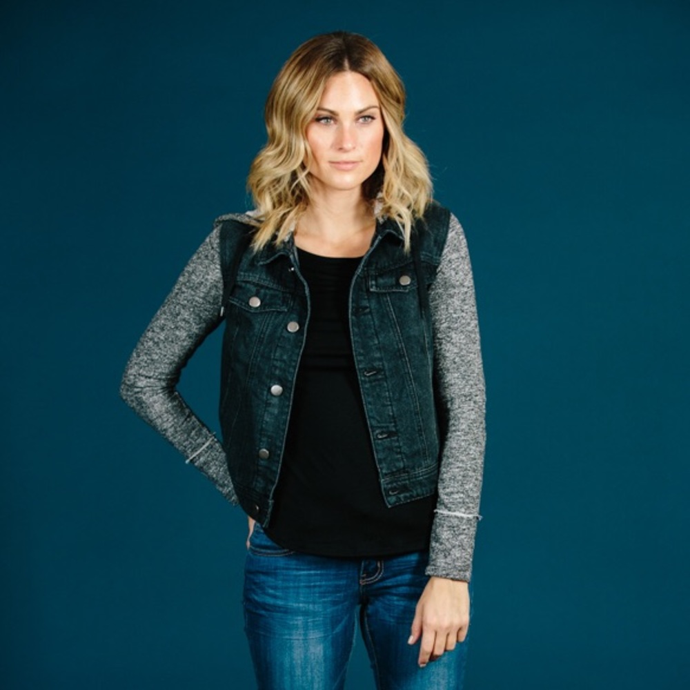 Denim jacket with cotton sleeves